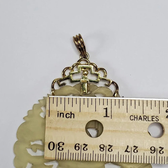 Honora 18k Yellow Gold Carved Chinese Jade Jadeite Pendant Amulet Vintage - Picture 12 of 14